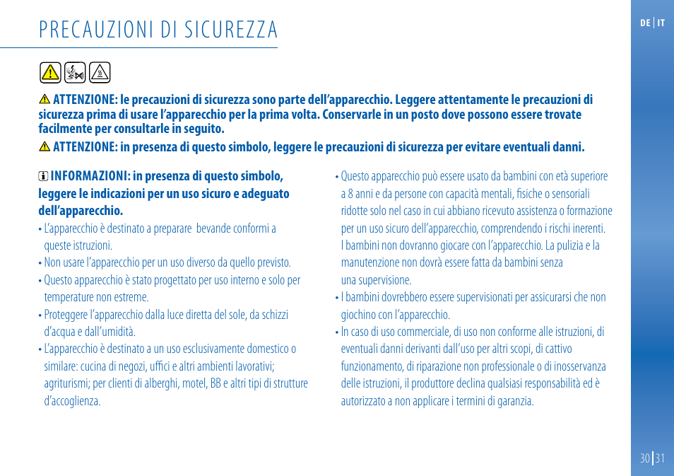 Precauzioni di sicurezza | Nespresso Essenza C99 User Manual | Page 30 / 140