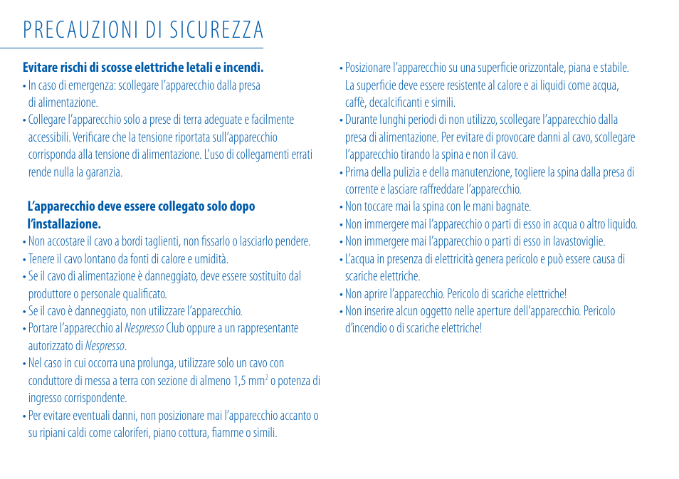 Precauzioni di sicurezza | Nespresso Essenza C99 User Manual | Page 31 / 140