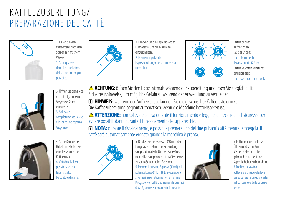 Kaffeezubereitung/ preparazione del caffè | Nespresso Essenza C99 User Manual | Page 37 / 140