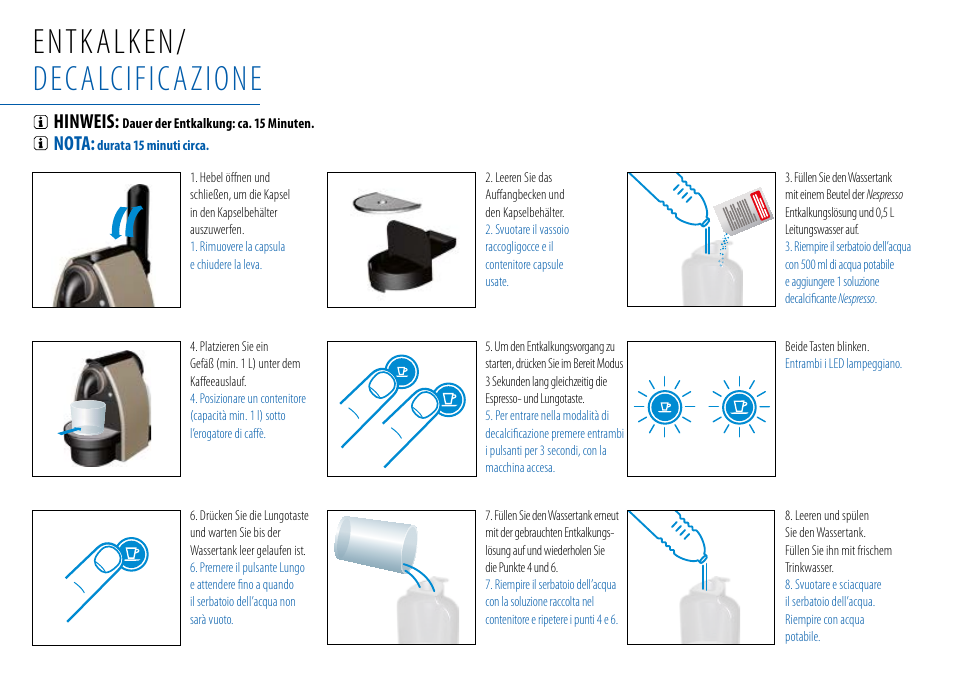Entkalken/ decalcificazione, Hinweis, Nota | Nespresso Essenza C99 User Manual | Page 41 / 140