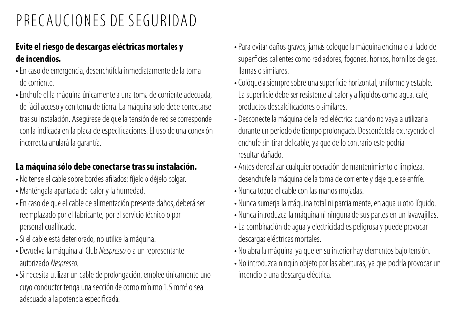 Precauciones de seguridad | Nespresso Essenza C99 User Manual | Page 50 / 140