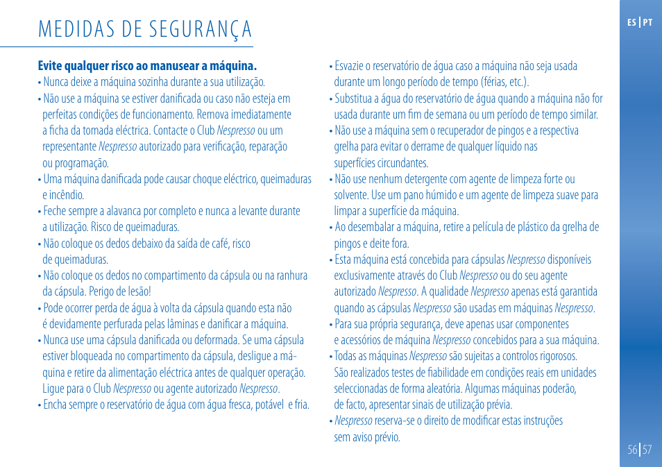 Medidas de segurança | Nespresso Essenza C99 User Manual | Page 55 / 140