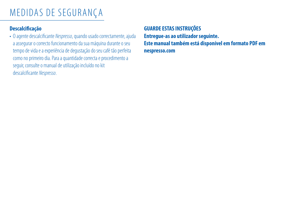 Medidas de segurança | Nespresso Essenza C99 User Manual | Page 56 / 140