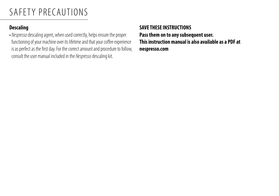 Safety precautions | Nespresso Essenza C99 User Manual | Page 6 / 140
