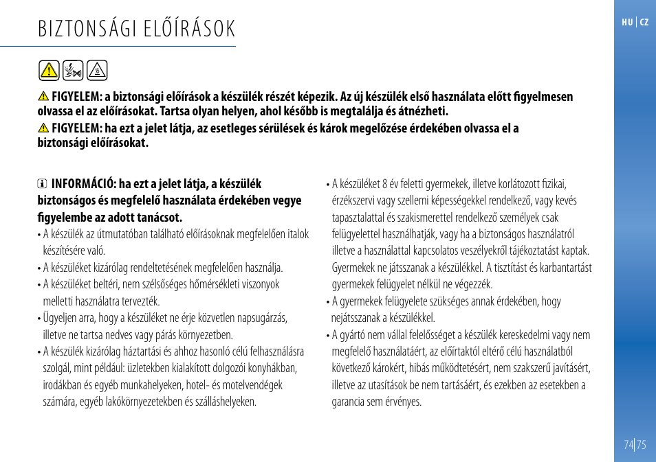 Biztonsági előírások | Nespresso Essenza C99 User Manual | Page 72 / 140