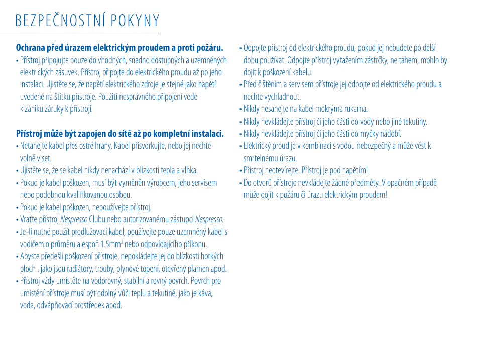 Bezpečnostní pokyny | Nespresso Essenza C99 User Manual | Page 77 / 140