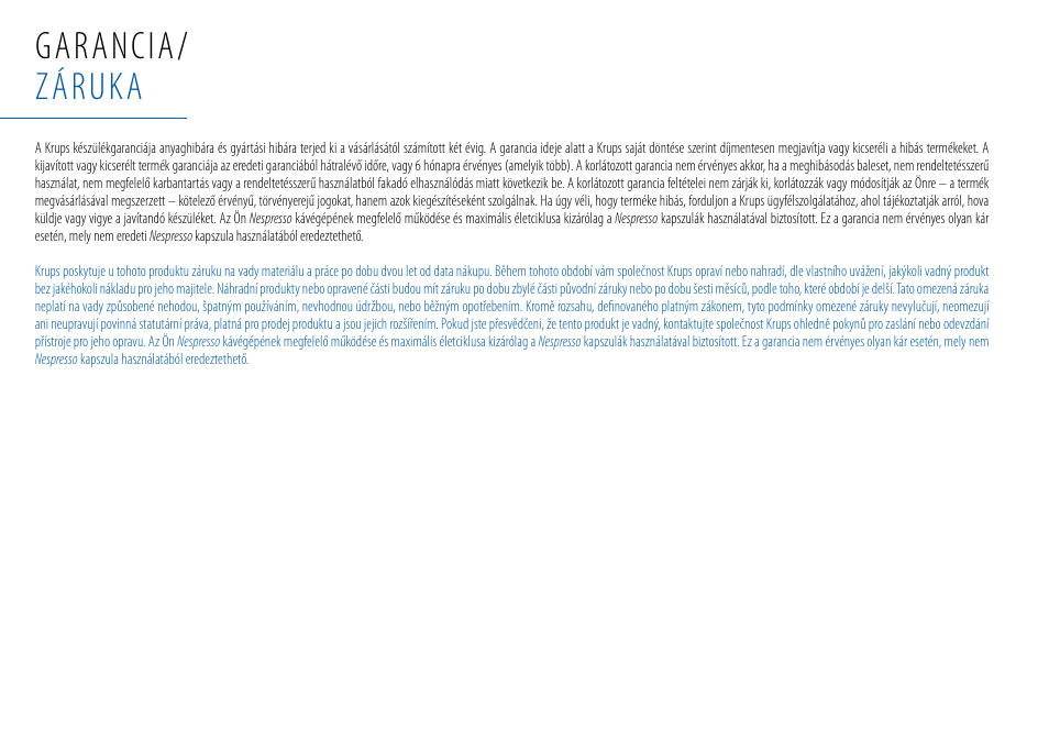 Garancia/ záruka | Nespresso Essenza C99 User Manual | Page 93 / 140