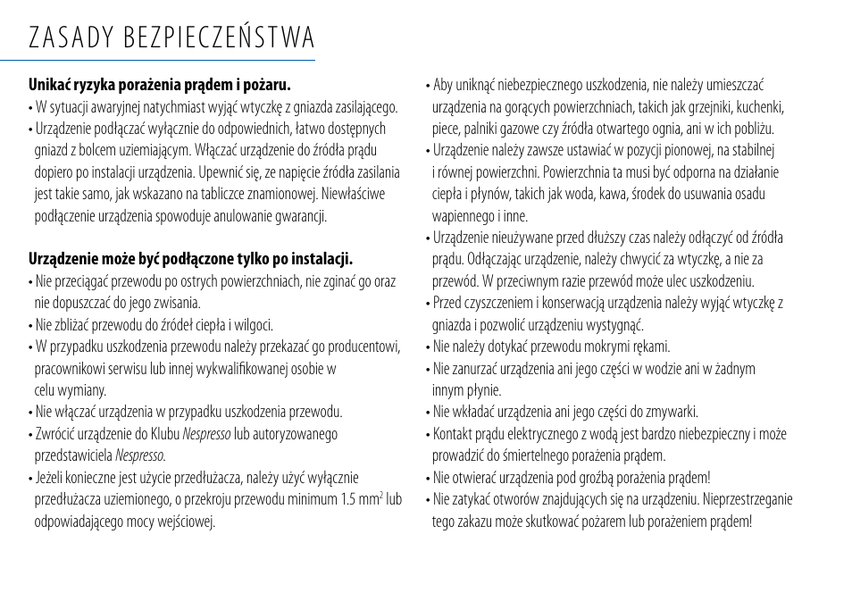 Zasady bezpieczeństwa | Nespresso Essenza C99 User Manual | Page 96 / 140