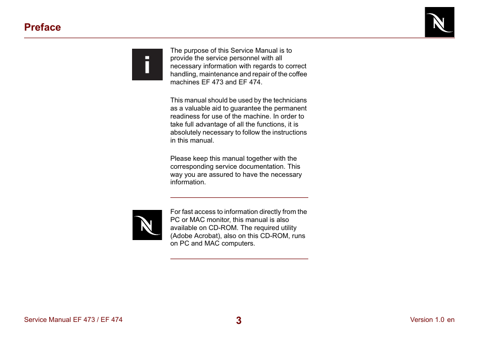 Preface | Nespresso Essenza FS EF 474 User Manual | Page 3 / 38