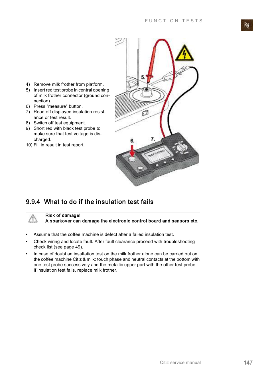 4 what to do if the insulation test fails | Nespresso Citiz & Co  EF 488 User Manual | Page 147 / 158