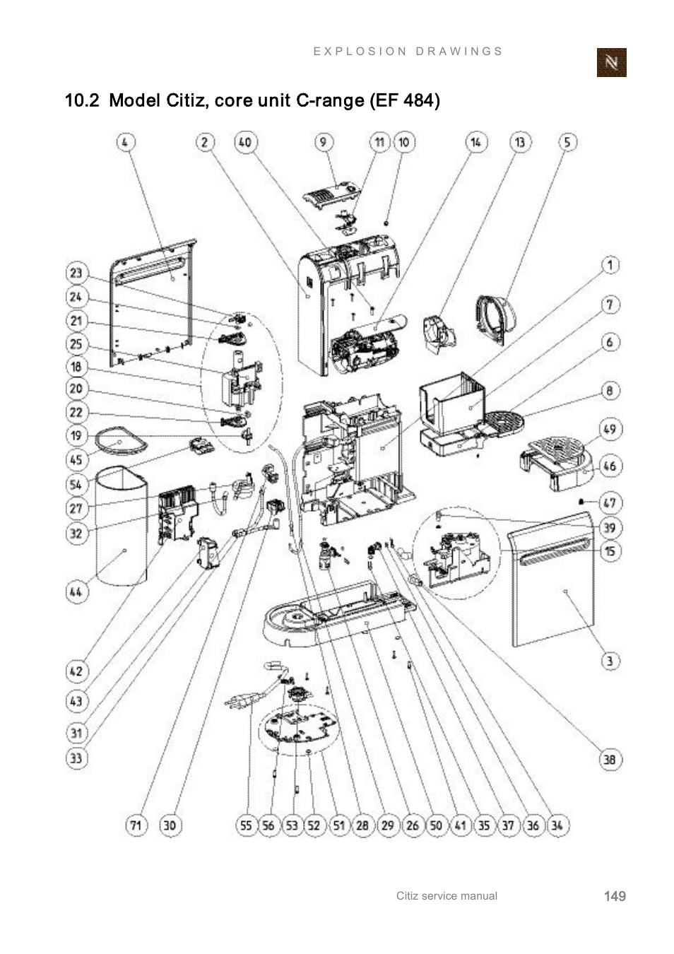 2 model citiz, core unit c­range (ef 484) | Nespresso Citiz & Co  EF 488 User Manual | Page 149 / 158