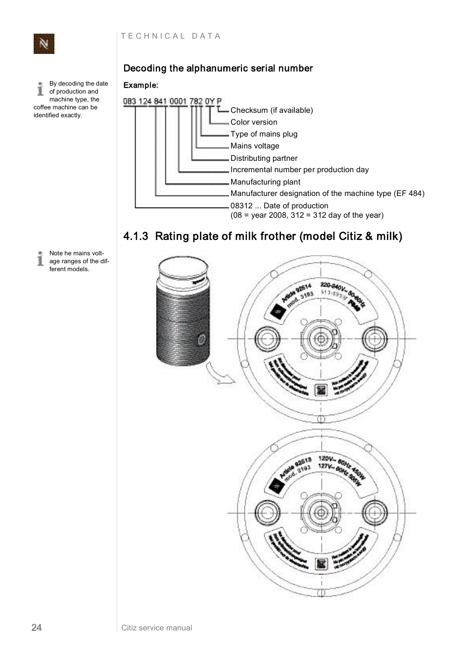 Decoding the alphanumeric serial number | Nespresso Citiz & Co  EF 488 User Manual | Page 24 / 158