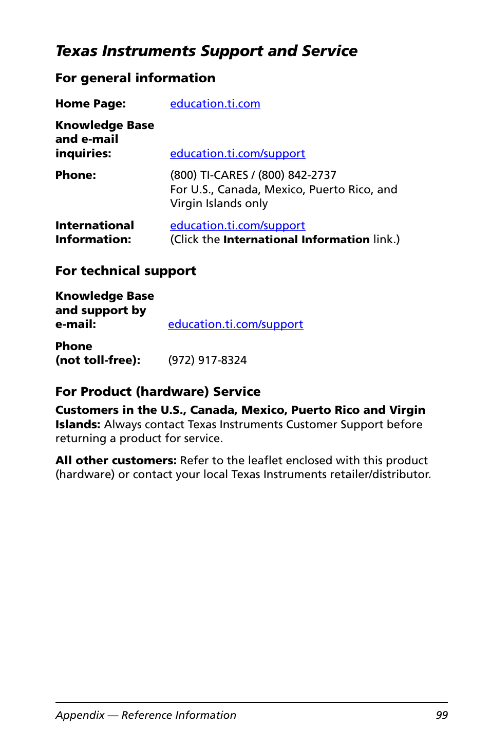 Texas instruments support and service | Texas Instruments BA II PLUS User Manual | Page 103 / 114