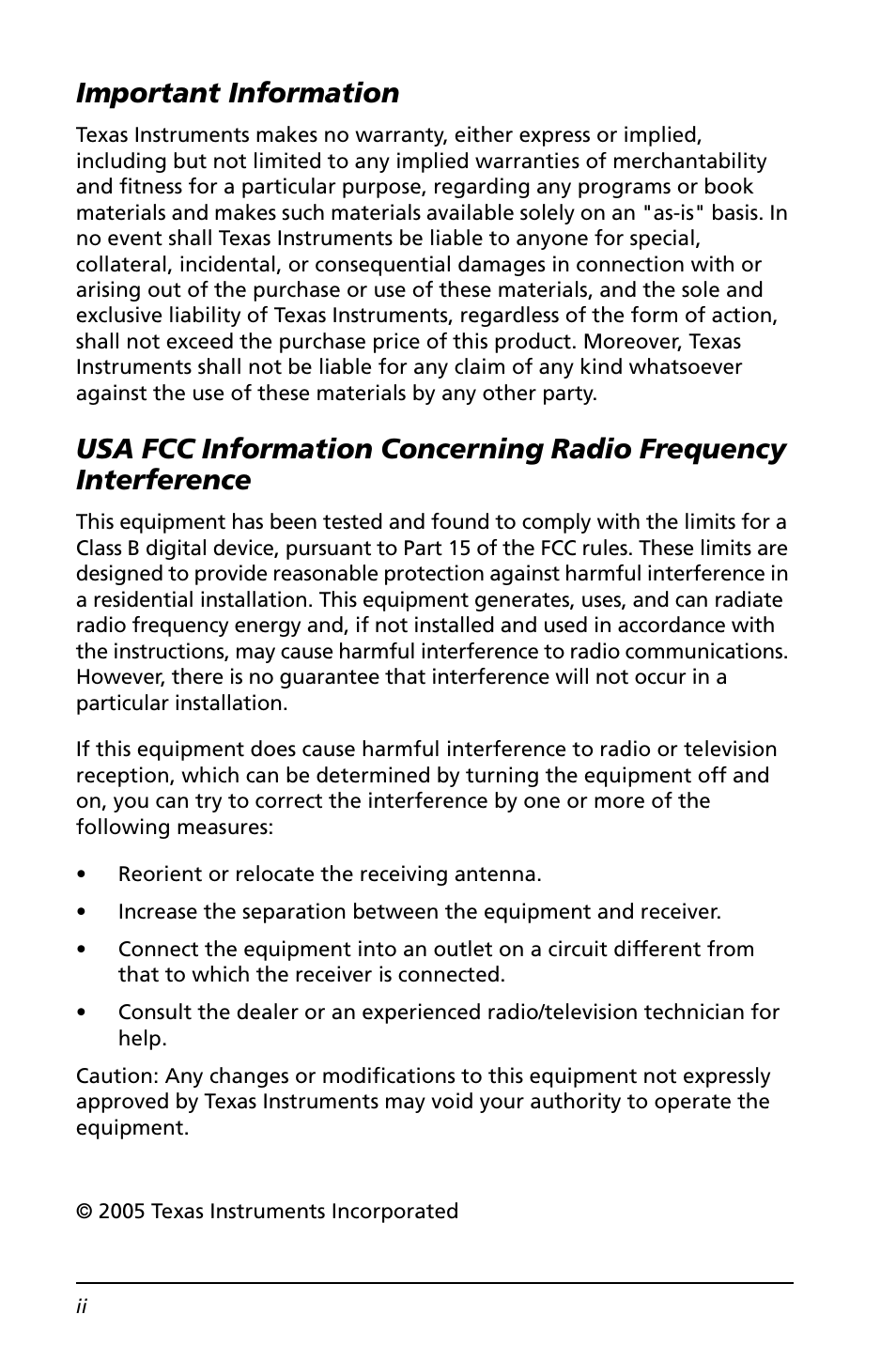 Important information | Texas Instruments BA II PLUS User Manual | Page 2 / 114