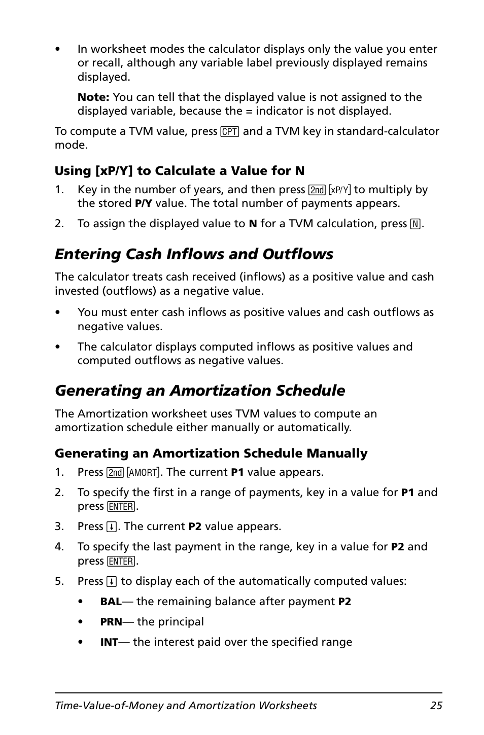 Entering cash inflows and outflows, Generating an amortization schedule | Texas Instruments BA II PLUS User Manual | Page 29 / 114