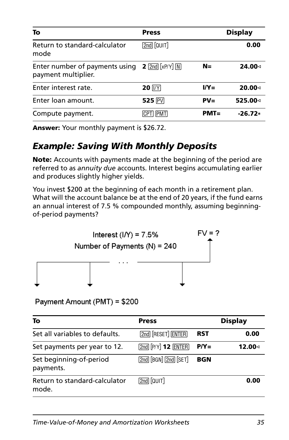 Example: saving with monthly deposits | Texas Instruments BA II PLUS User Manual | Page 39 / 114