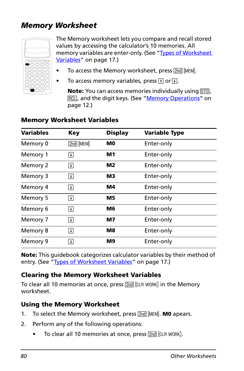 Memory worksheet | Texas Instruments BA II PLUS User Manual | Page 84 / 114