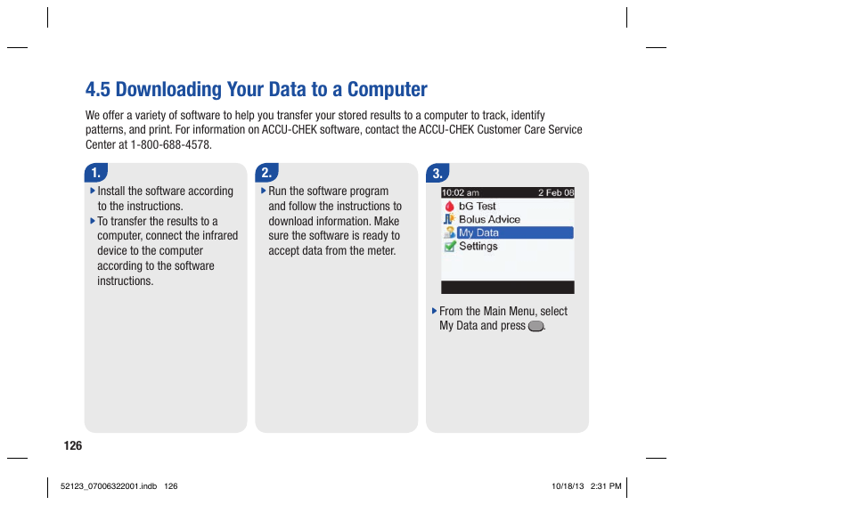 5 downloading your data to a computer | Accu-Chek Aviva Expert User Manual | Page 134 / 304