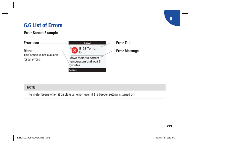 6 list of errors | Accu-Chek Aviva Expert User Manual | Page 221 / 304