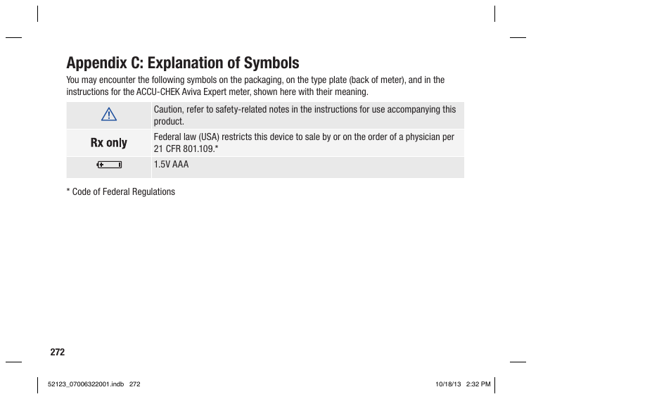 Appendix c: explanation of symbols | Accu-Chek Aviva Expert User Manual | Page 280 / 304