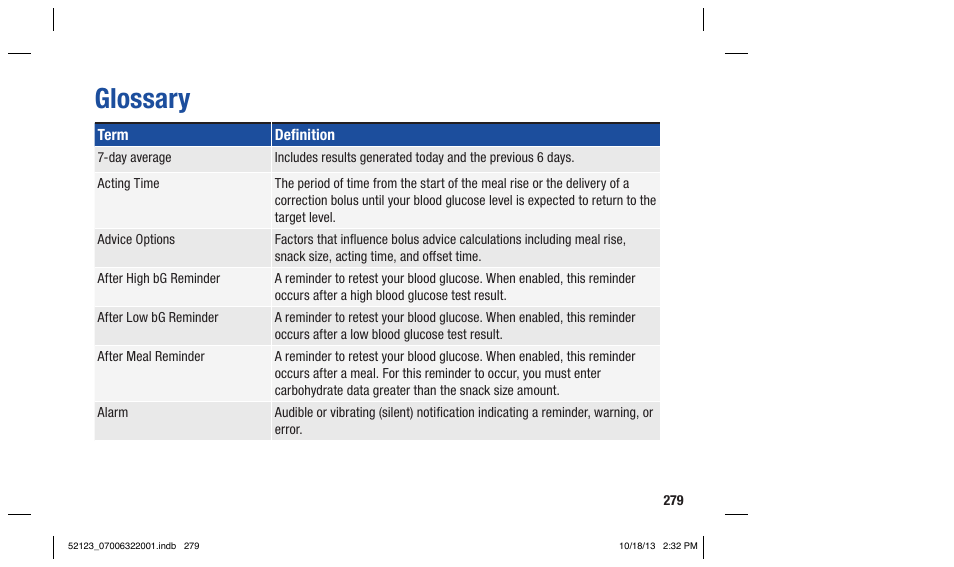 Glossary | Accu-Chek Aviva Expert User Manual | Page 287 / 304