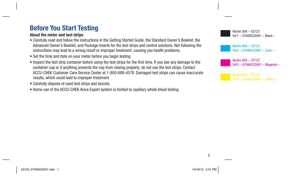 Before you start testing | Accu-Chek Aviva Expert User Manual | Page 3 / 304