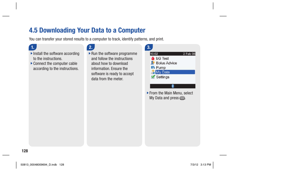 5 downloading your data to a computer | Accu-Chek Aviva Combo User Manual | Page 130 / 282