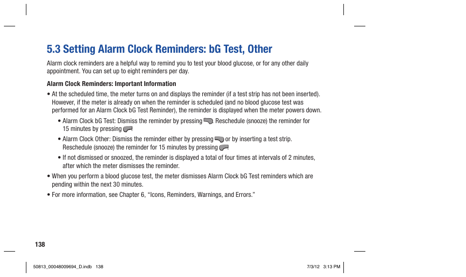 3 setting alarm clock reminders: bg test, other | Accu-Chek Aviva Combo User Manual | Page 140 / 282