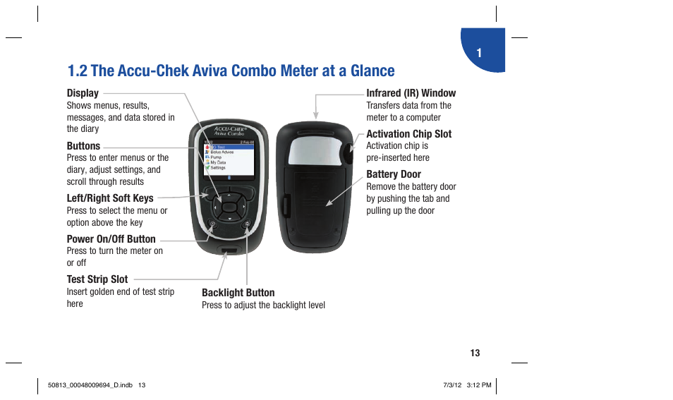 2 the accu-chek aviva combo meter at a glance | Accu-Chek Aviva Combo User Manual | Page 15 / 282