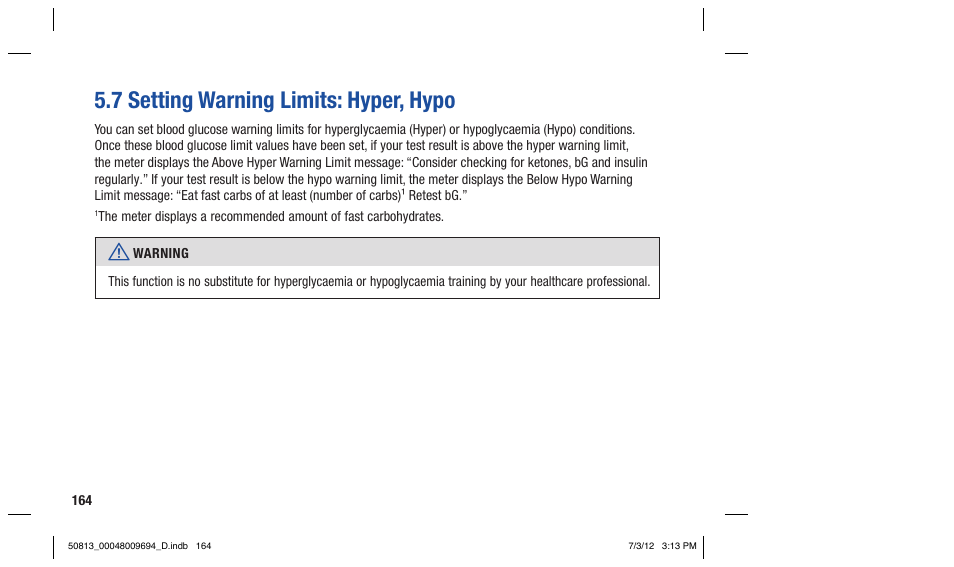 7 setting warning limits: hyper, hypo | Accu-Chek Aviva Combo User Manual | Page 166 / 282