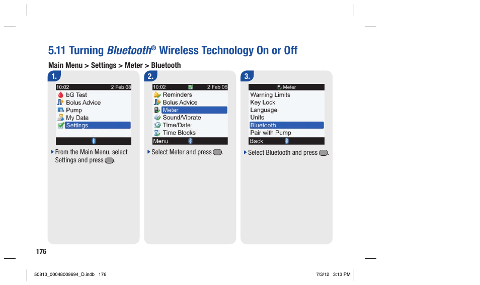 11 turning bluetooth, Wireless technology on or off | Accu-Chek Aviva Combo User Manual | Page 178 / 282