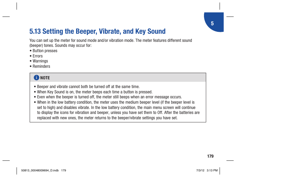 13 setting the beeper, vibrate, and key sound | Accu-Chek Aviva Combo User Manual | Page 181 / 282