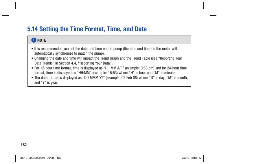 14 setting the time format, time, and date | Accu-Chek Aviva Combo User Manual | Page 184 / 282