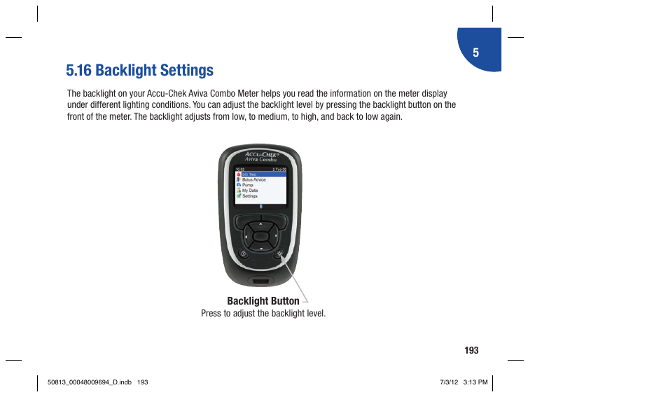 16 backlight settings | Accu-Chek Aviva Combo User Manual | Page 195 / 282