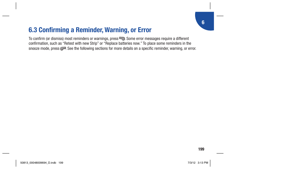 3 confirming a reminder, warning, or error | Accu-Chek Aviva Combo User Manual | Page 201 / 282