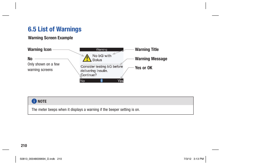 5 list of warnings | Accu-Chek Aviva Combo User Manual | Page 212 / 282