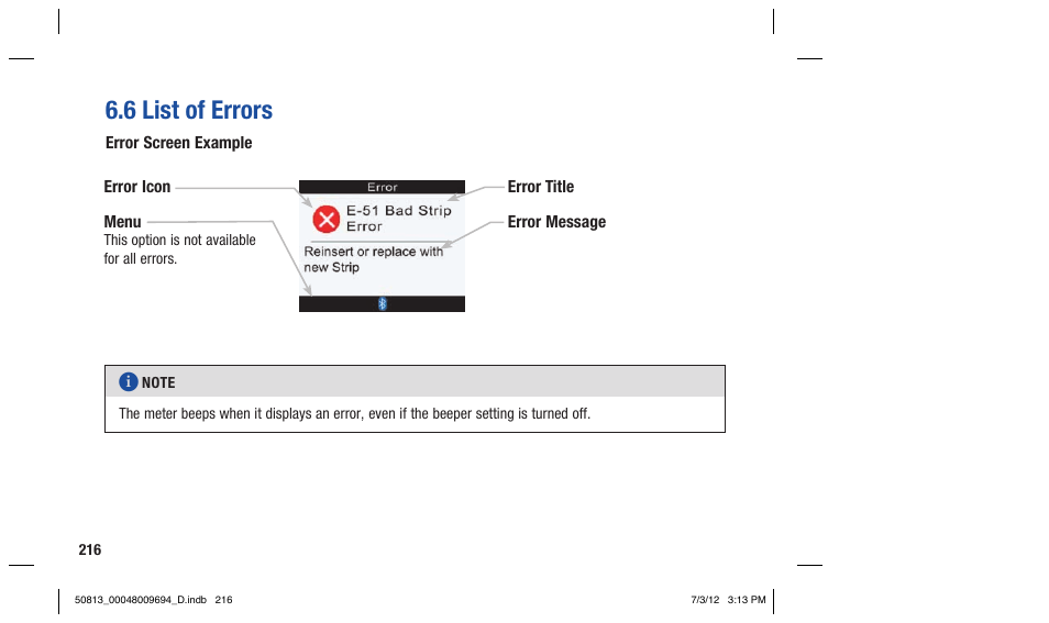 6 list of errors | Accu-Chek Aviva Combo User Manual | Page 218 / 282