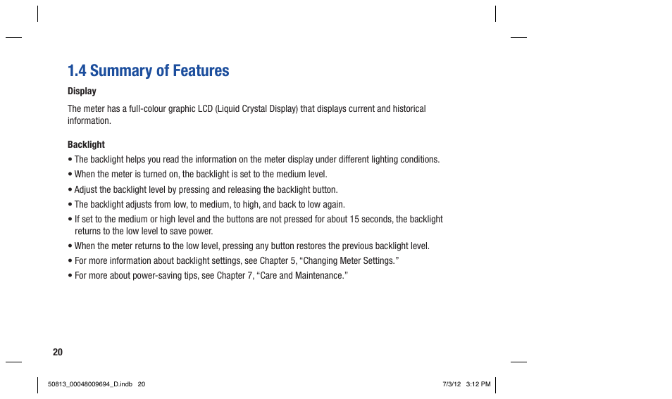 4 summary of features | Accu-Chek Aviva Combo User Manual | Page 22 / 282