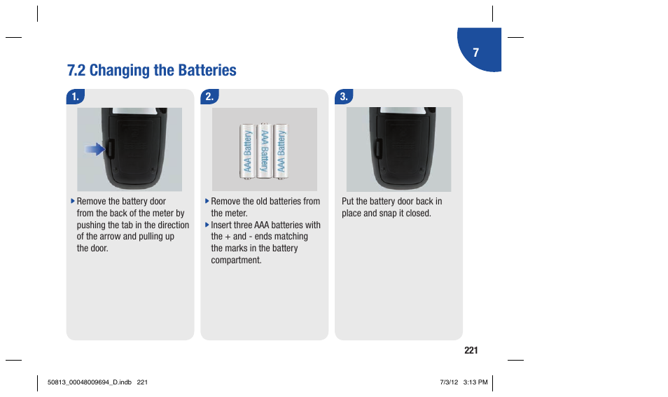 2 changing the batteries | Accu-Chek Aviva Combo User Manual | Page 223 / 282