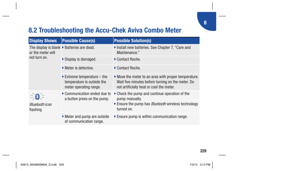 2 troubleshooting the accu-chek aviva combo meter | Accu-Chek Aviva Combo User Manual | Page 231 / 282