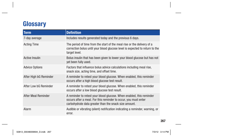 Glossary | Accu-Chek Aviva Combo User Manual | Page 269 / 282