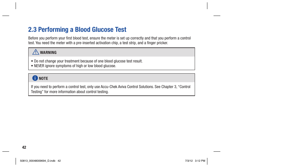3 performing a blood glucose test | Accu-Chek Aviva Combo User Manual | Page 44 / 282
