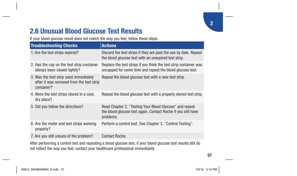 6 unusual blood glucose test results | Accu-Chek Aviva Combo User Manual | Page 59 / 282