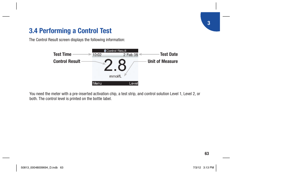 4 performing a control test | Accu-Chek Aviva Combo User Manual | Page 65 / 282