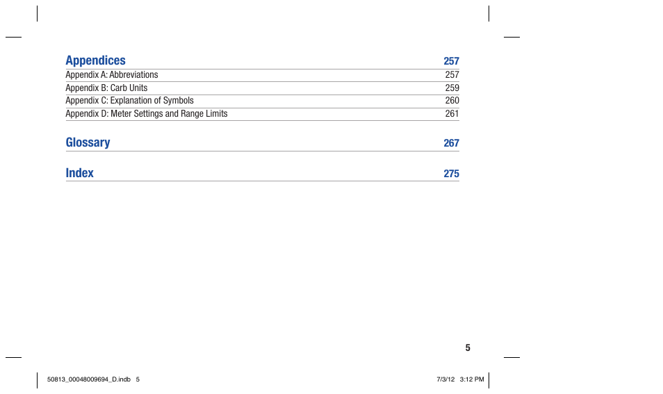 Appendices, Glossary, Index | Accu-Chek Aviva Combo User Manual | Page 7 / 282