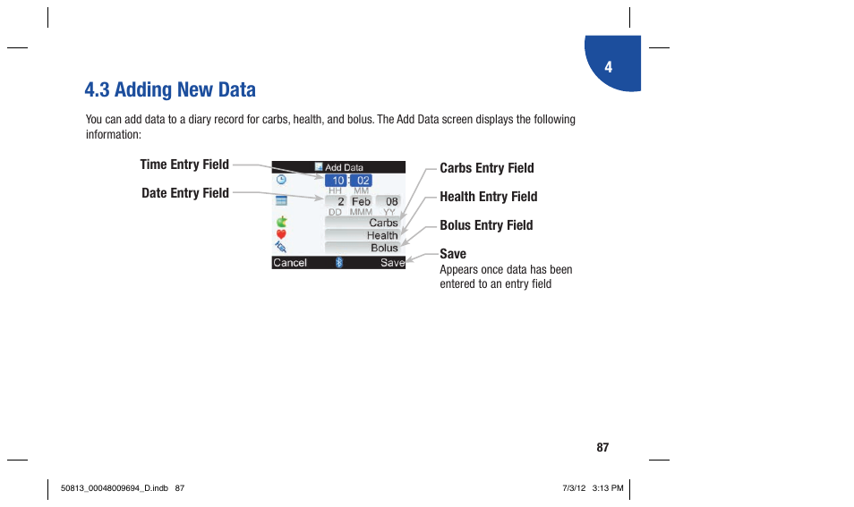 3 adding new data | Accu-Chek Aviva Combo User Manual | Page 89 / 282