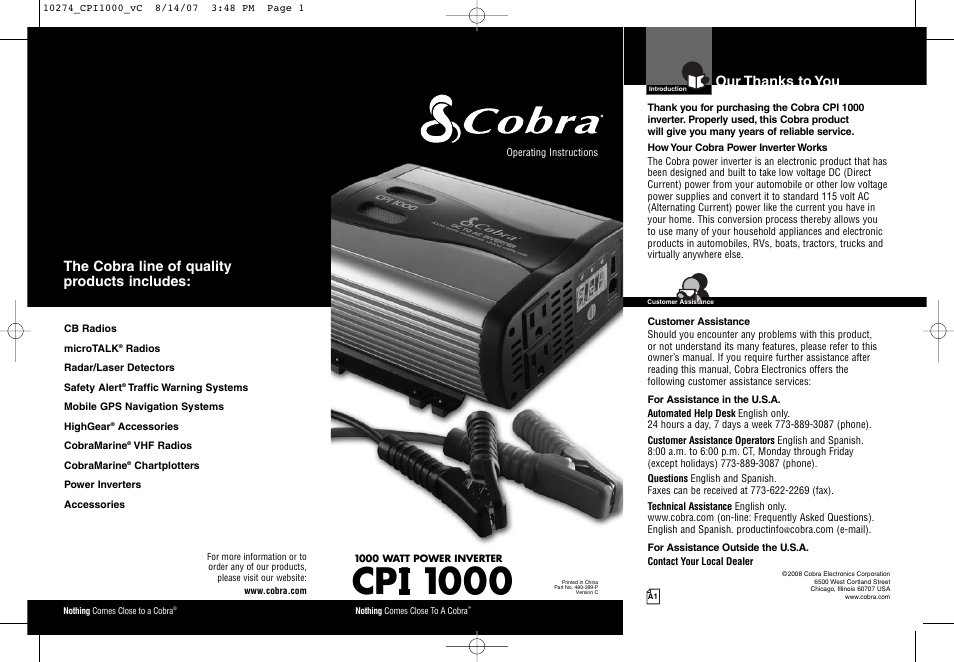 Cobra Electronics CPI 1000 User Manual | 15 pages