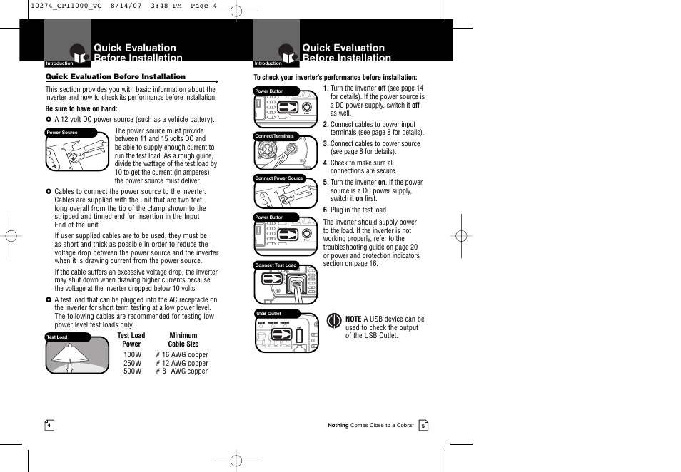 Quick evaluation before installation | Cobra Electronics CPI 1000 User Manual | Page 5 / 15