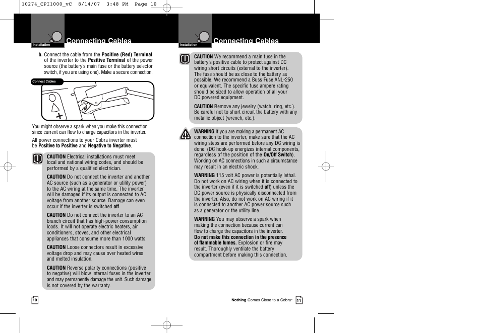 Connecting cables | Cobra Electronics CPI 1000 User Manual | Page 8 / 15