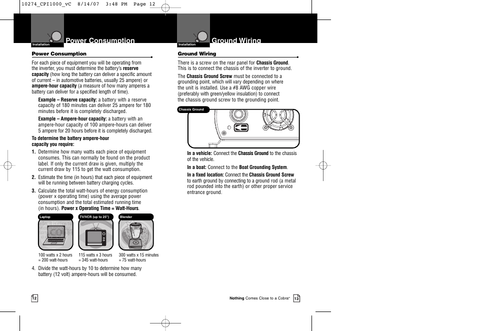 Power consumption ground wiring | Cobra Electronics CPI 1000 User Manual | Page 9 / 15